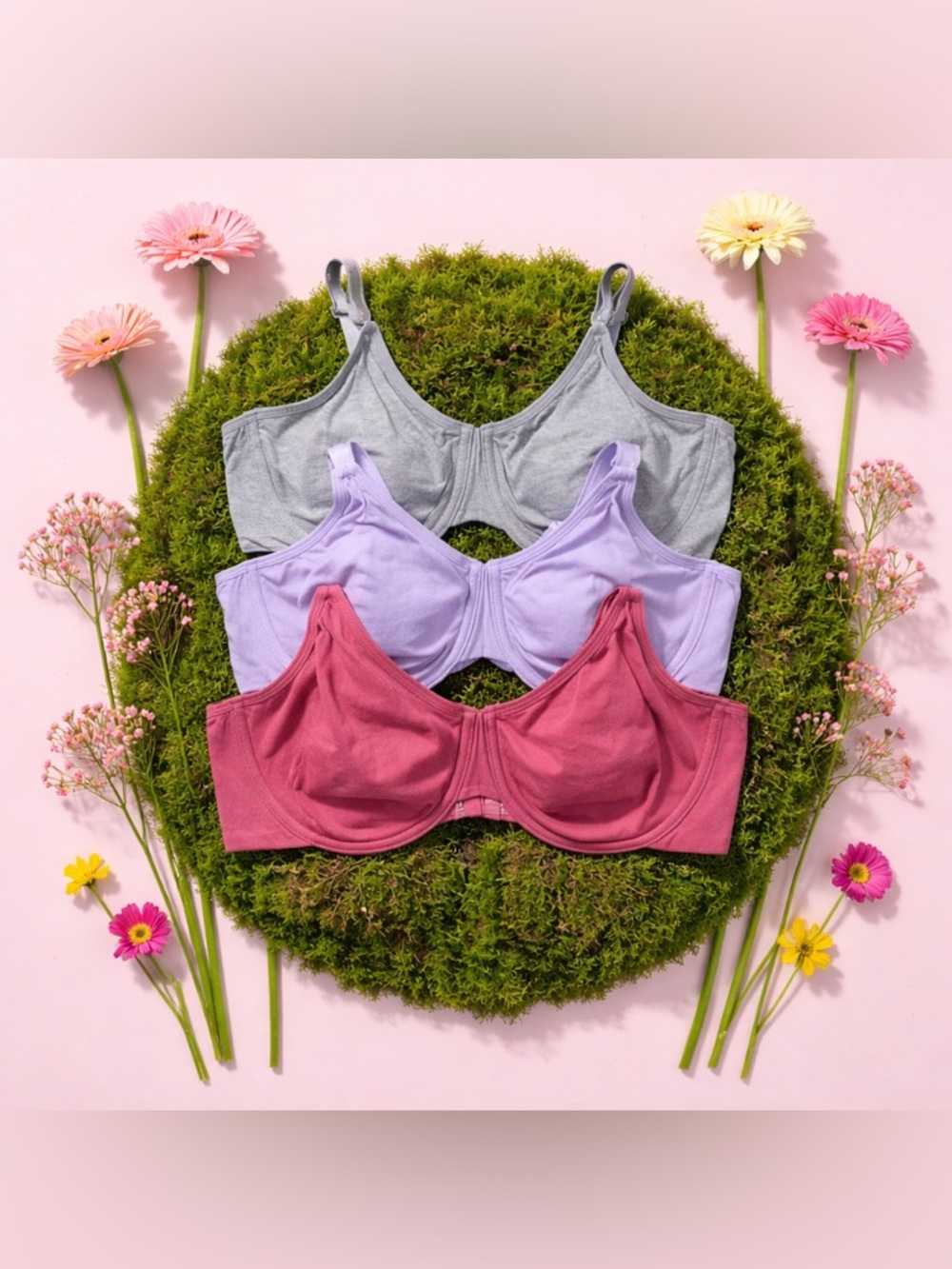 Fruit Of The Loom Cotton Blend Underwire Unlined Bras Large Lot Of 3 FT920